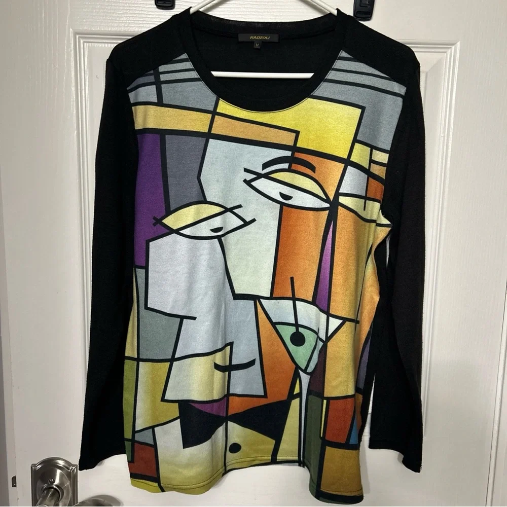 Radzoli Women’s M  Multicolor Art To Wear Long Sleeve Tunic Top - Picture 3 of 6